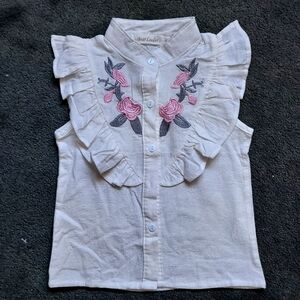 Ruffle Coquette Girly floral sleeveless cotton top little girl size 7 Spring